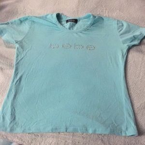 BEBE Light Blue Fitted T Shirt